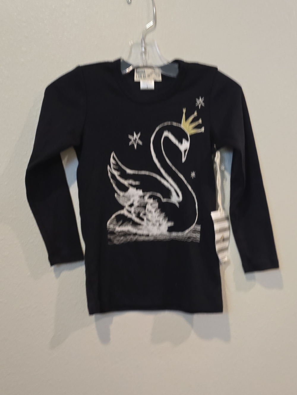 Girls Navy Long-Sleeve Swan Tee with Crown Graphic